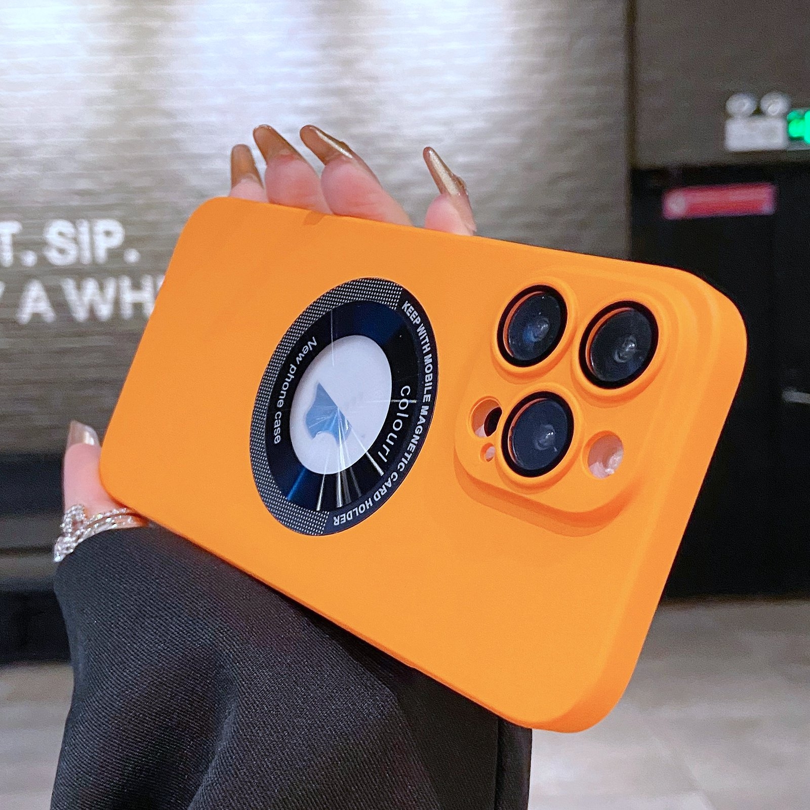For iPhone 14 Pro Max Electroplating Oil Injection Magsafe Magnetic PC Phone Case(Orange) - Shopkiz.com