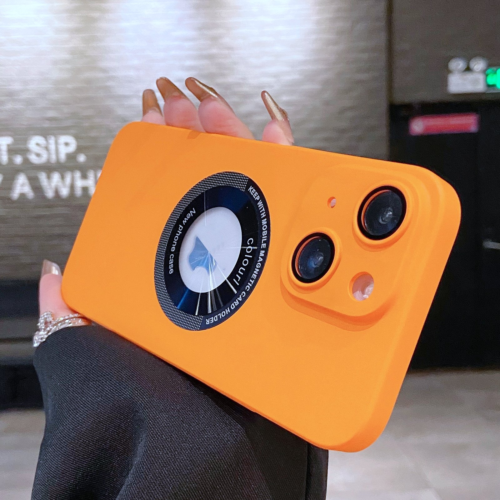 For iPhone 14 Plus Electroplating Oil Injection Magsafe Magnetic PC Phone Case(Orange) - Shopkiz.com