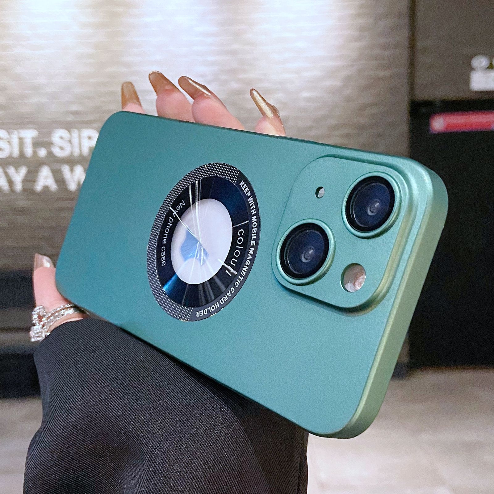 For iPhone 14 Plus Electroplating Oil Injection Magsafe Magnetic PC Phone Case(Green) - Shopkiz.com