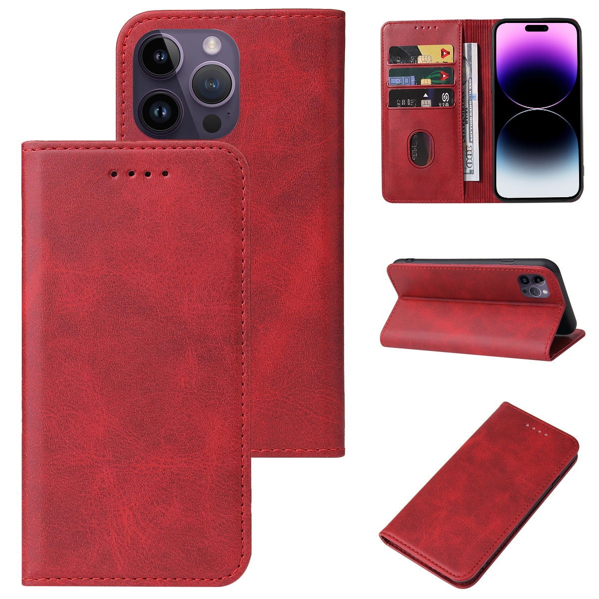 For iPhone 15 Pro Max Magnetic Closure Leather Phone Case(Red) - Shopkiz.com