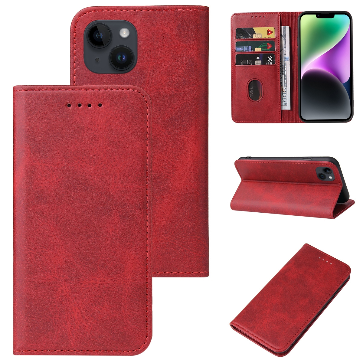 For iPhone 15 Plus Magnetic Closure Leather Phone Case(Red) - Shopkiz.com