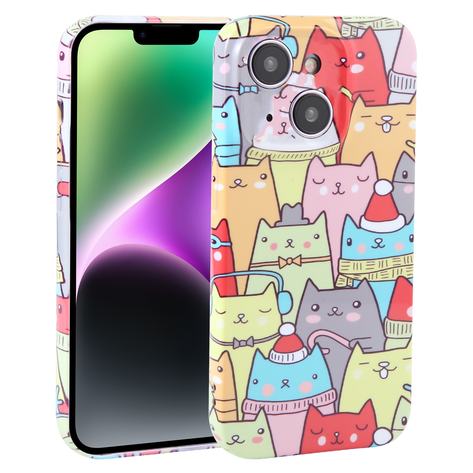 For iPhone 14 Plus Dustproof Net Full Coverage PC Phone Case(Cats) - Shopkiz.com
