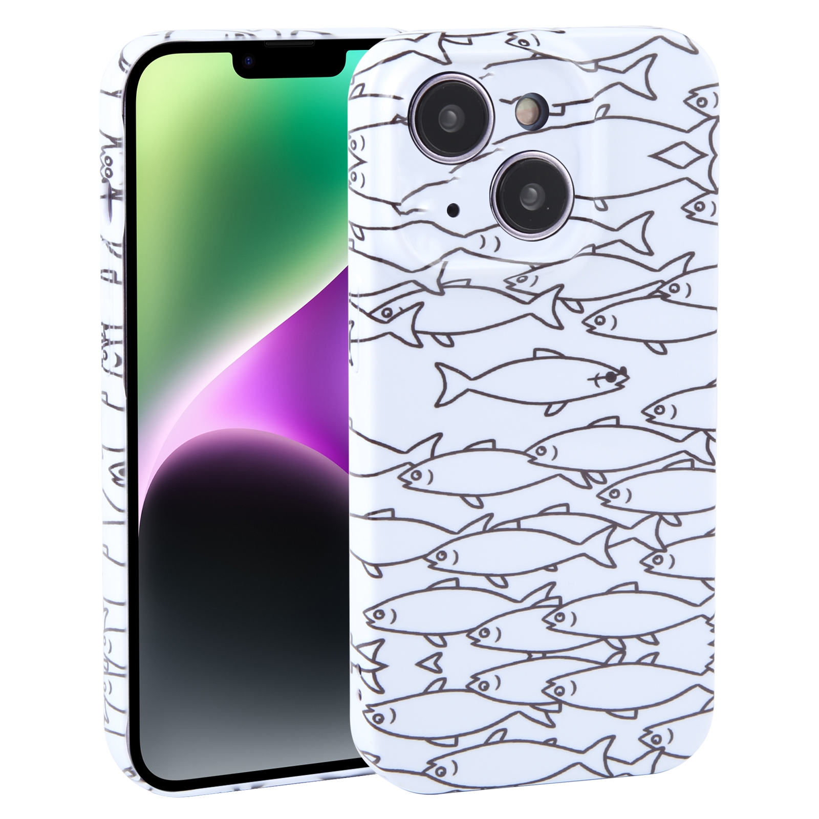 For iPhone 14 Dustproof Net Full Coverage PC Phone Case(Fish School) - Shopkiz.com