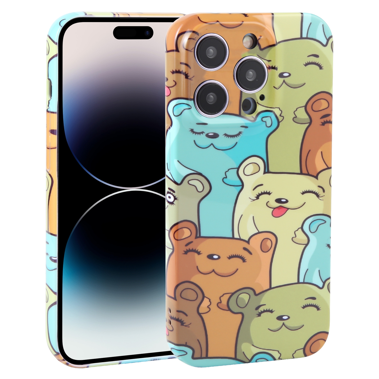 For iPhone 14 Pro Max Dustproof Net Full Coverage PC Phone Case(Cute Bear) - Shopkiz.com