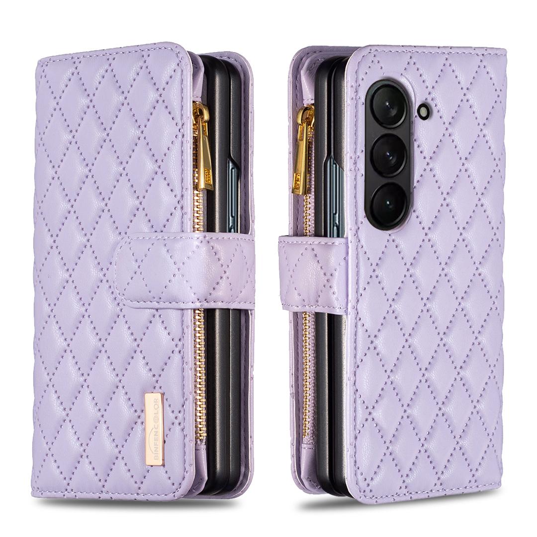 For Galaxy Z Fold8 Ultra 5G Diamond Lattice Zipper Wallet Leather Flip Phone Case(Purple) - Shopkiz.com