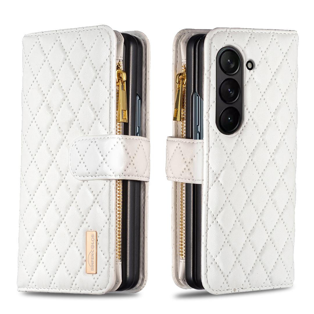 For Galaxy Z Fold8 Ultra 5G Diamond Lattice Zipper Wallet Leather Flip Phone Case(White) - Shopkiz.com