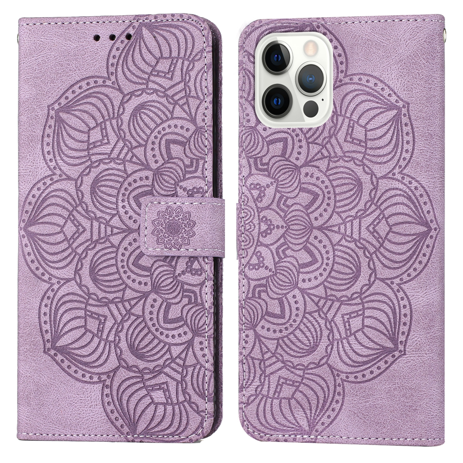 For iPhone 15 Pro Max Mandala Embossed Flip Leather Phone Case(Purple) - Shopkiz.com