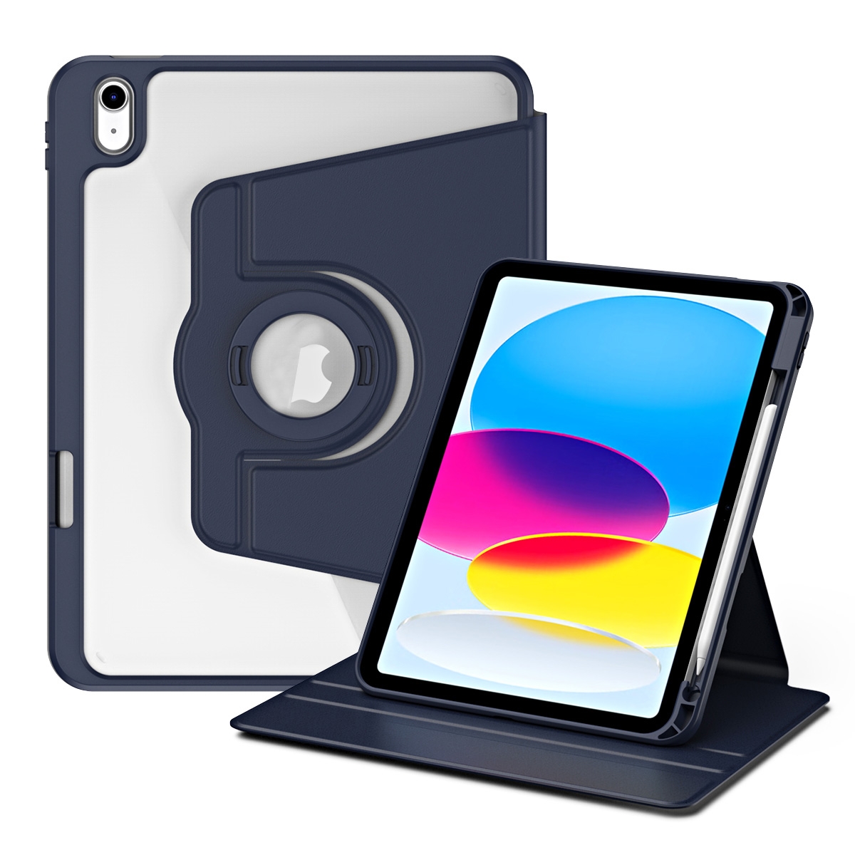 For iPad 2025 / 2022 Acrylic 360 Rotation Detachable Leather Tablet Case(Dark Blue) - Shopkiz.com