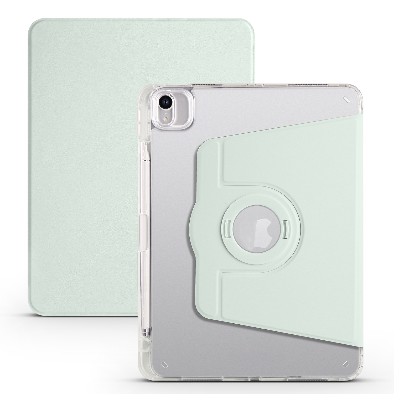 For iPad Pro 11 2022 / Air 10.9 2022 Clear Acrylic 360 Rotation Detachable Leather Tablet Case(Light Green) - Shopkiz.com