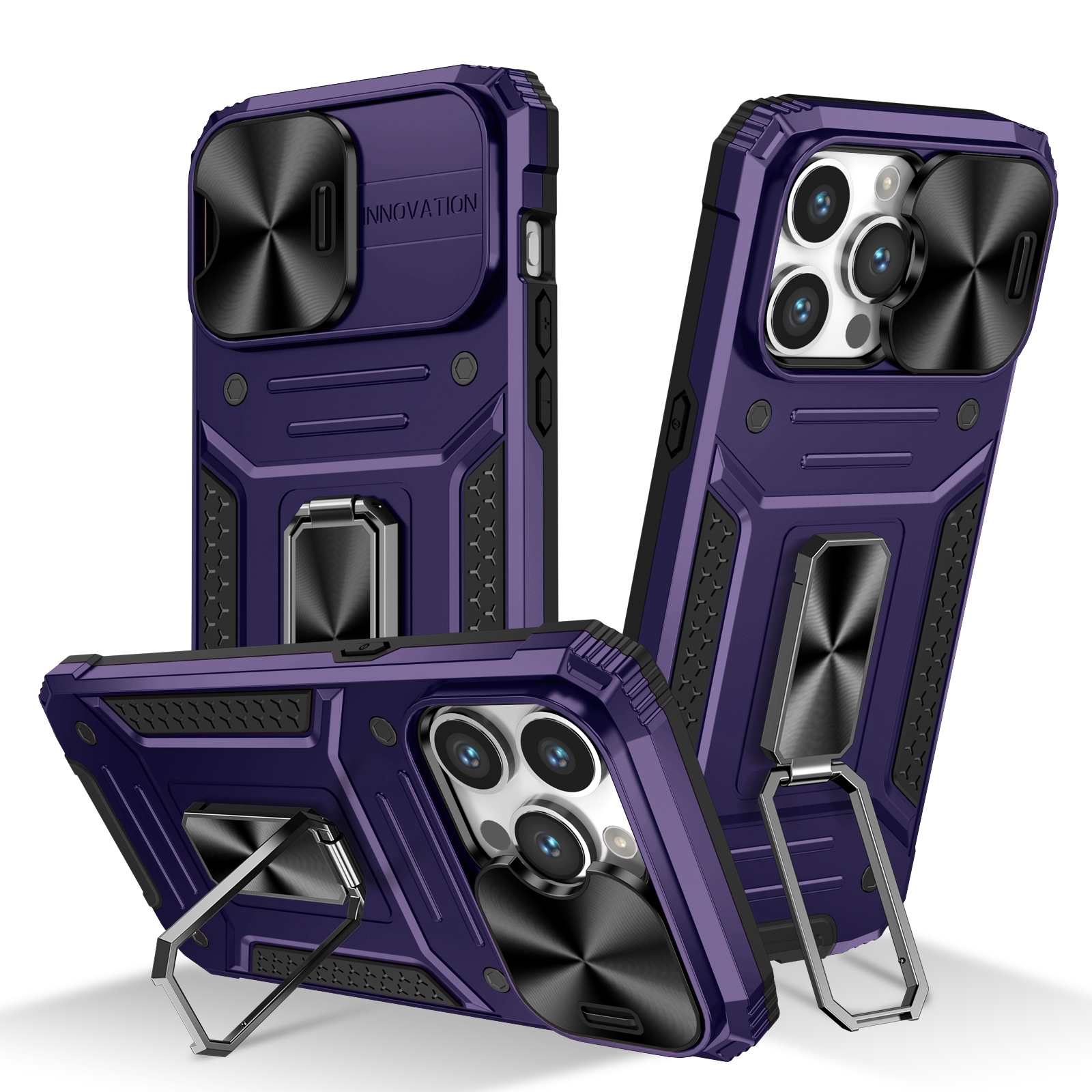 For iPhone 14 Pro Max Camshield Robot TPU Hybrid PC Phone Case(Purple) - Shopkiz.com