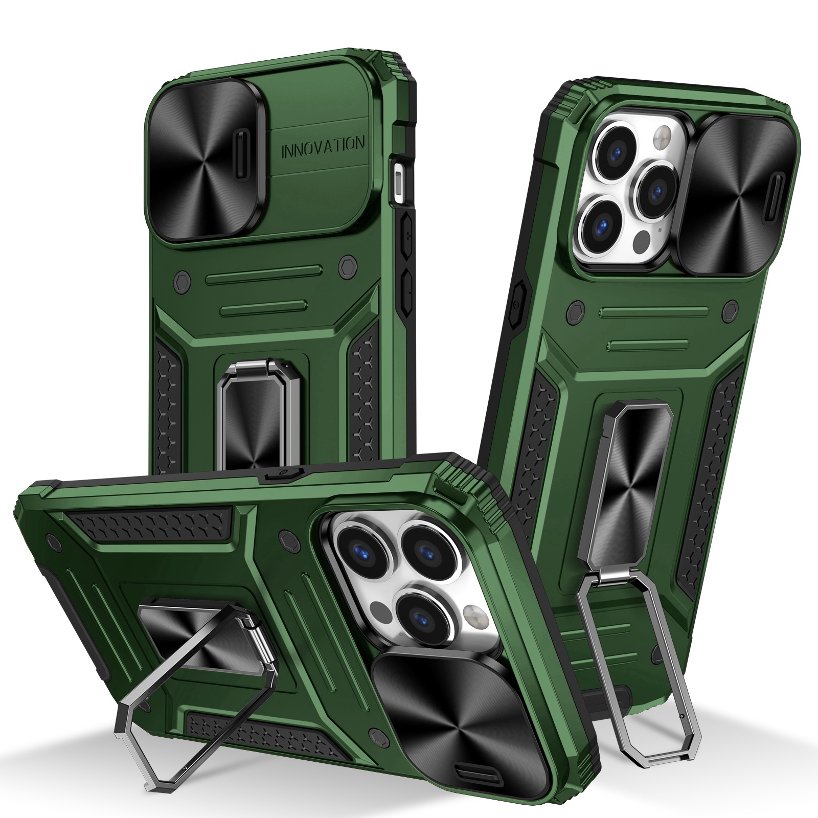For iPhone 13 Pro Camshield Robot TPU Hybrid PC Phone Case(Green) - Shopkiz.com