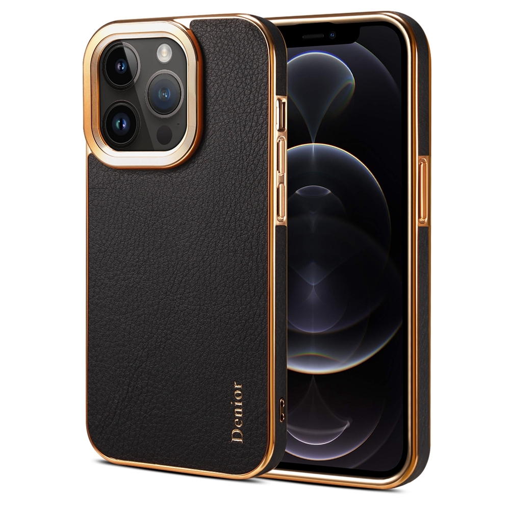 For iPhone 12 Pro Max Denior Cowhide Leather Plating Phone Case(Black) - Shopkiz.com