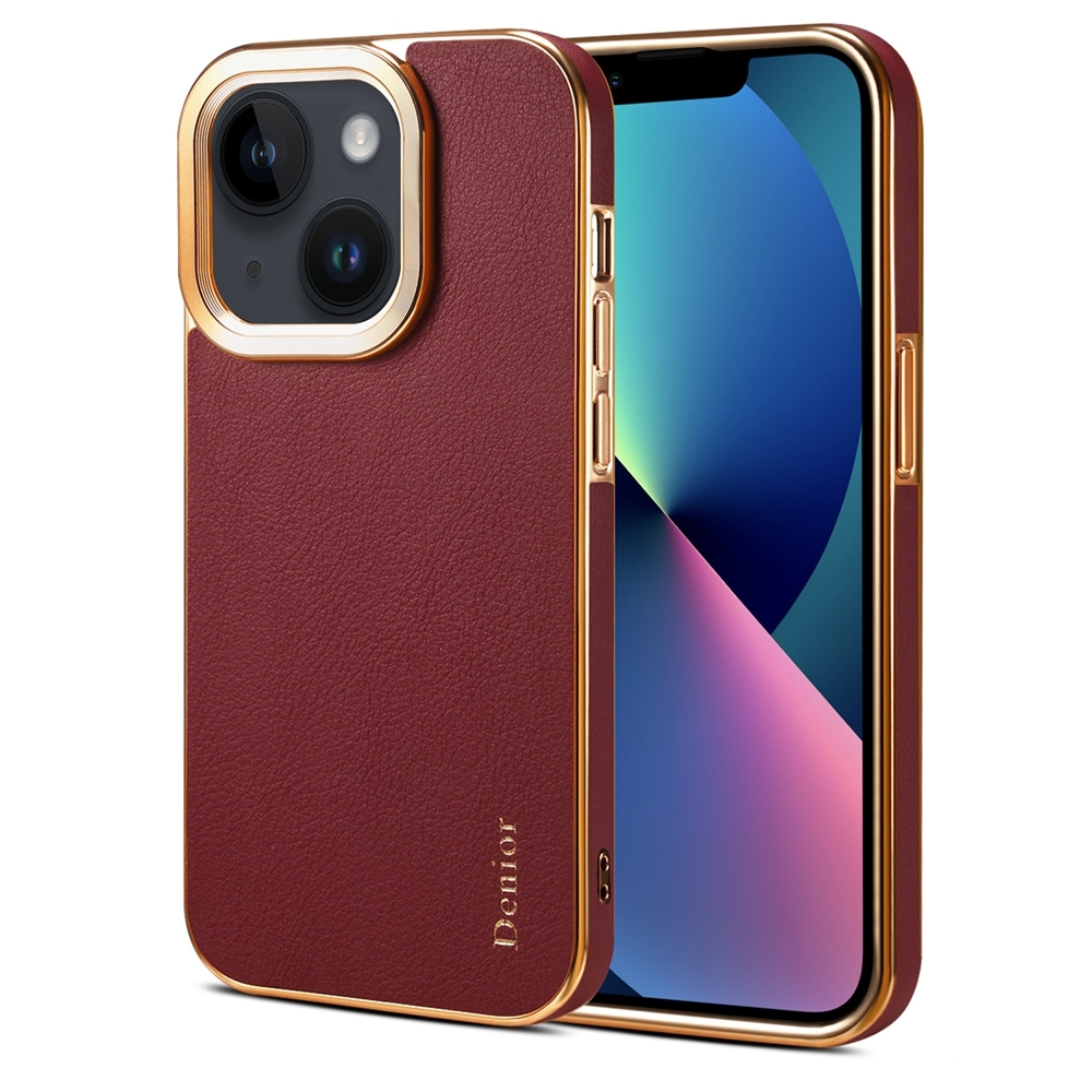For iPhone 13 Denior Cowhide Leather Plating Phone Case(Red) - Shopkiz.com