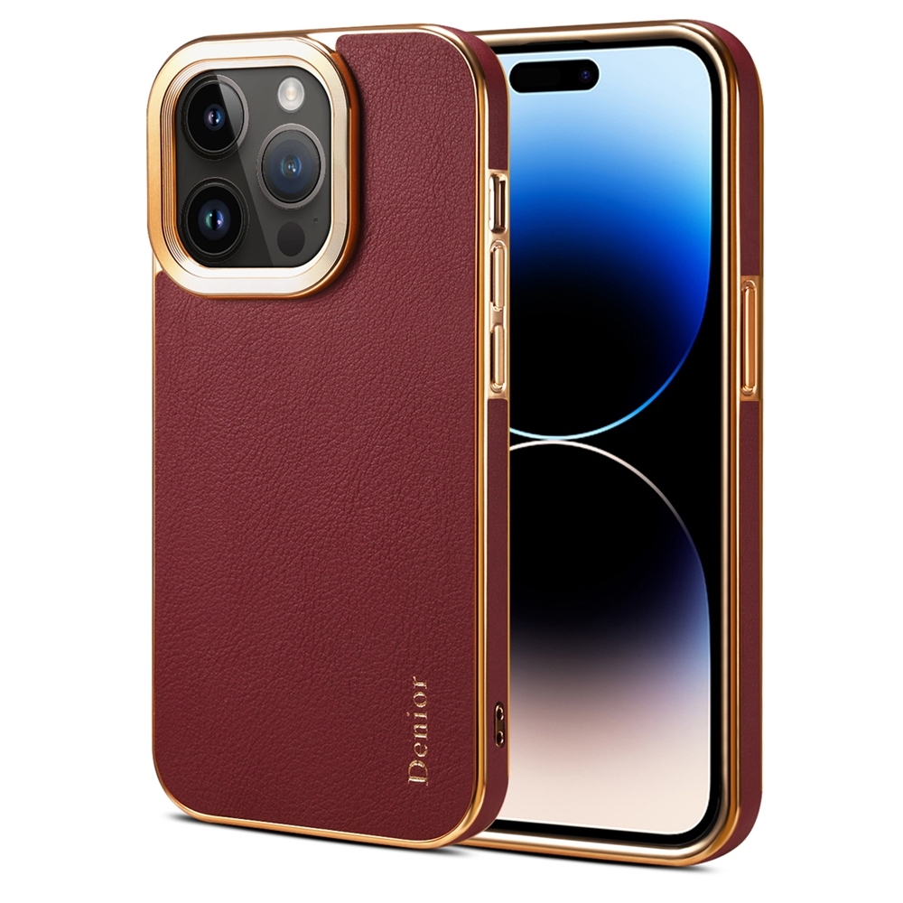 For iPhone 14 Pro Denior Cowhide Leather Plating Phone Case(Red) - Shopkiz.com