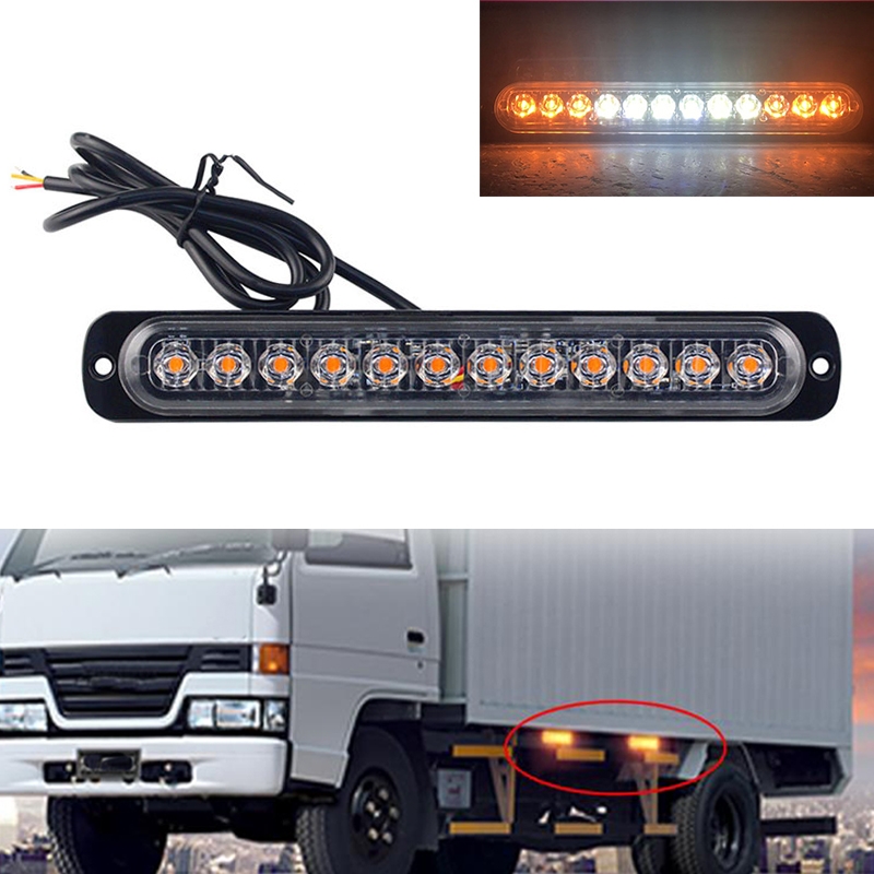 DC12V-24V / 36W Car Truck Emergency Strobe Flash Warning Light 12LEDs Long Ultra-thin Side Lights(Yellow + White + Yellow) - Shopkiz.com