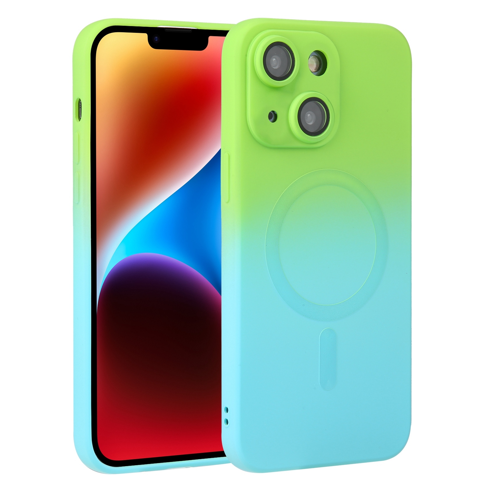For iPhone 15 Plus Liquid TPU Silicone Gradient MagSafe Phone Case(Cyan Blue) - Shopkiz.com