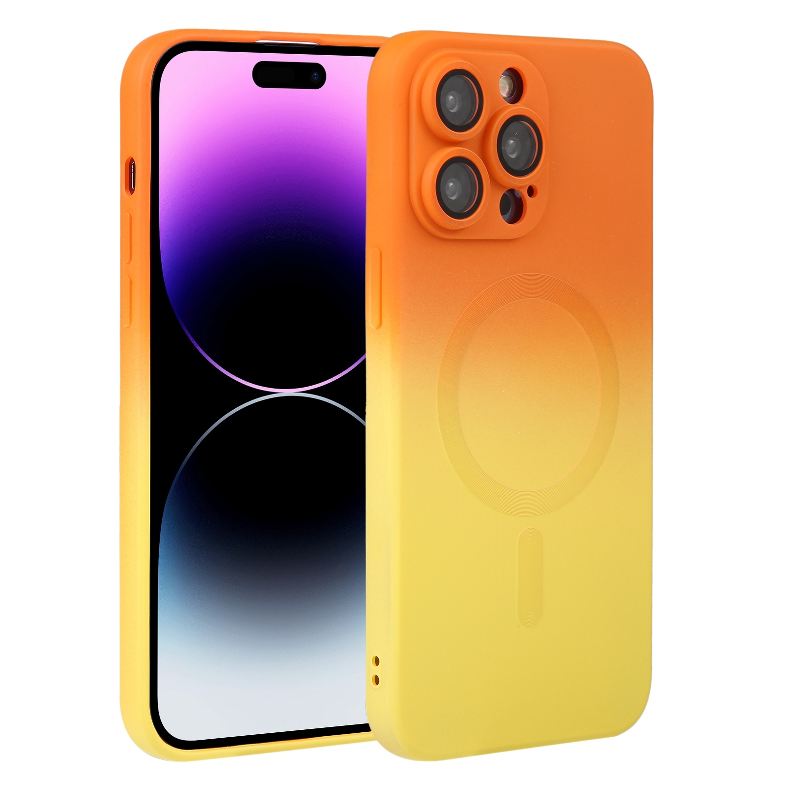 For iPhone 15 Pro Liquid TPU Silicone Gradient MagSafe Phone Case(Orange Yellow) - Shopkiz.com