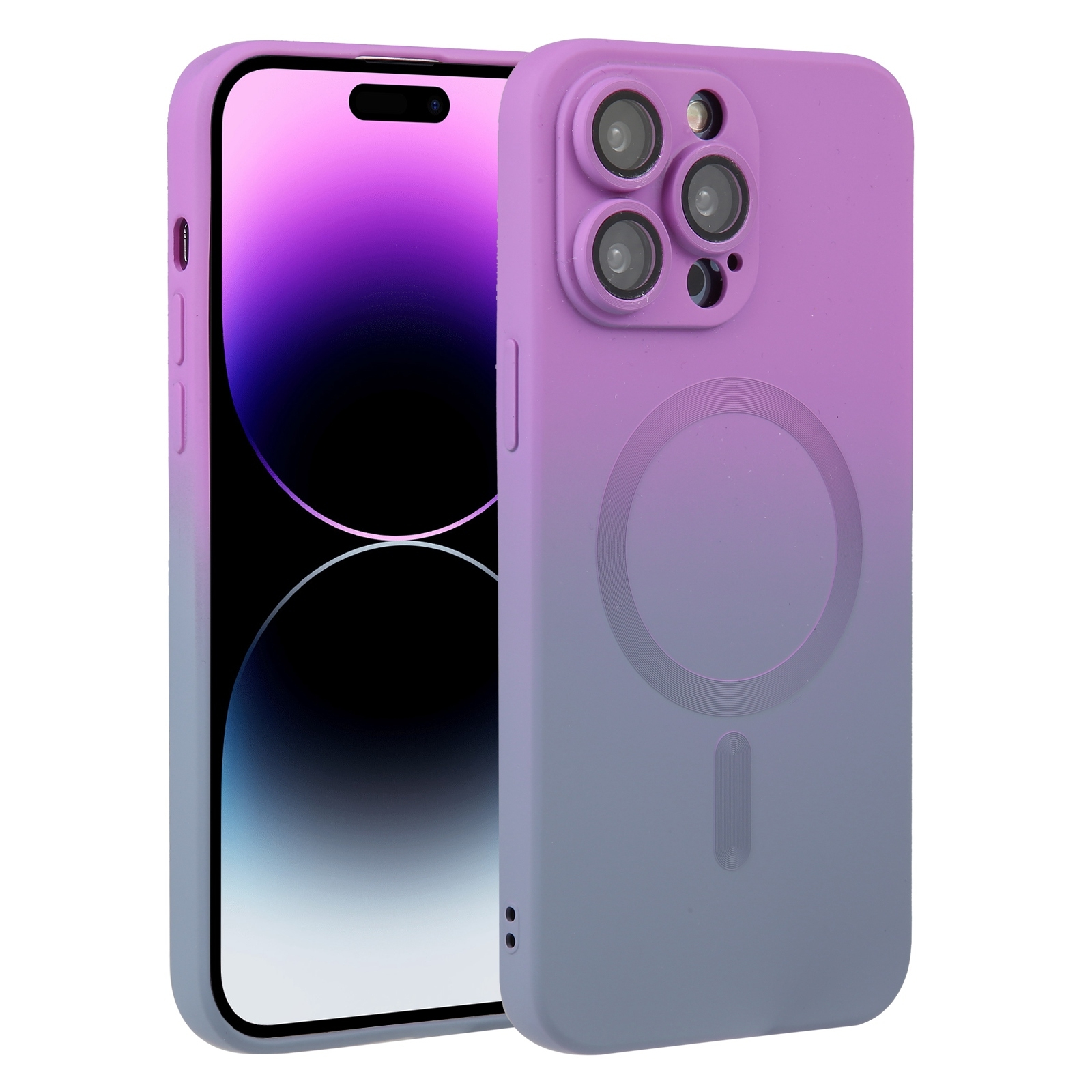 For iPhone 15 Pro Max Liquid TPU Silicone Gradient MagSafe Phone Case(Purple) - Shopkiz.com