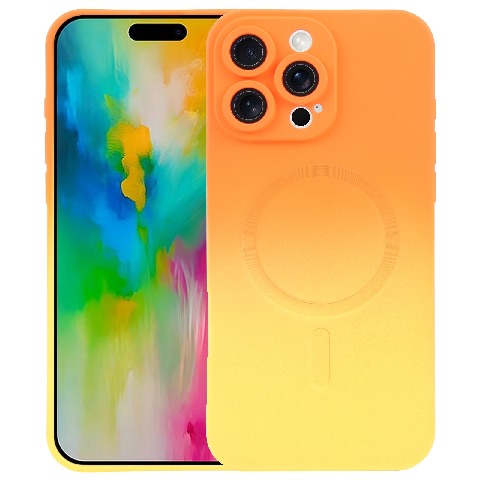 For iPhone 16 Pro Max Liquid TPU Silicone Gradient MagSafe Phone Case(Orange Yellow) - Shopkiz.com