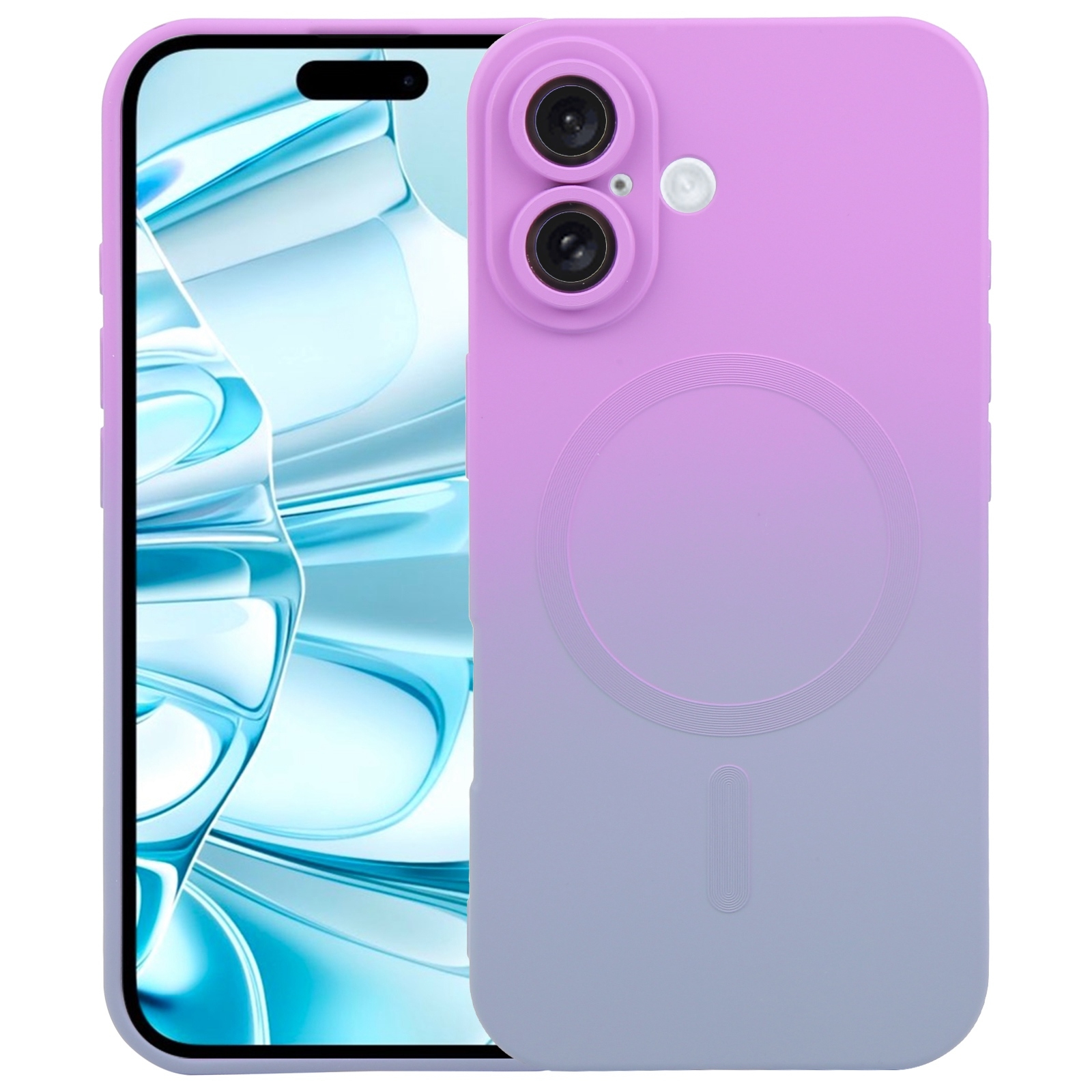 For iPhone 16 Liquid TPU Silicone Gradient MagSafe Phone Case(Purple) - Shopkiz.com