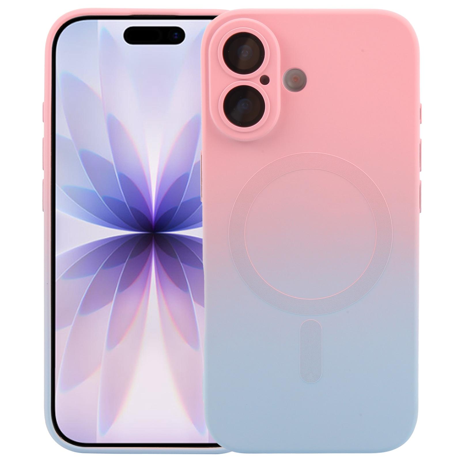 For iPhone 17 Liquid TPU Silicone Gradient MagSafe Phone Case(Pink Blue) - Shopkiz.com