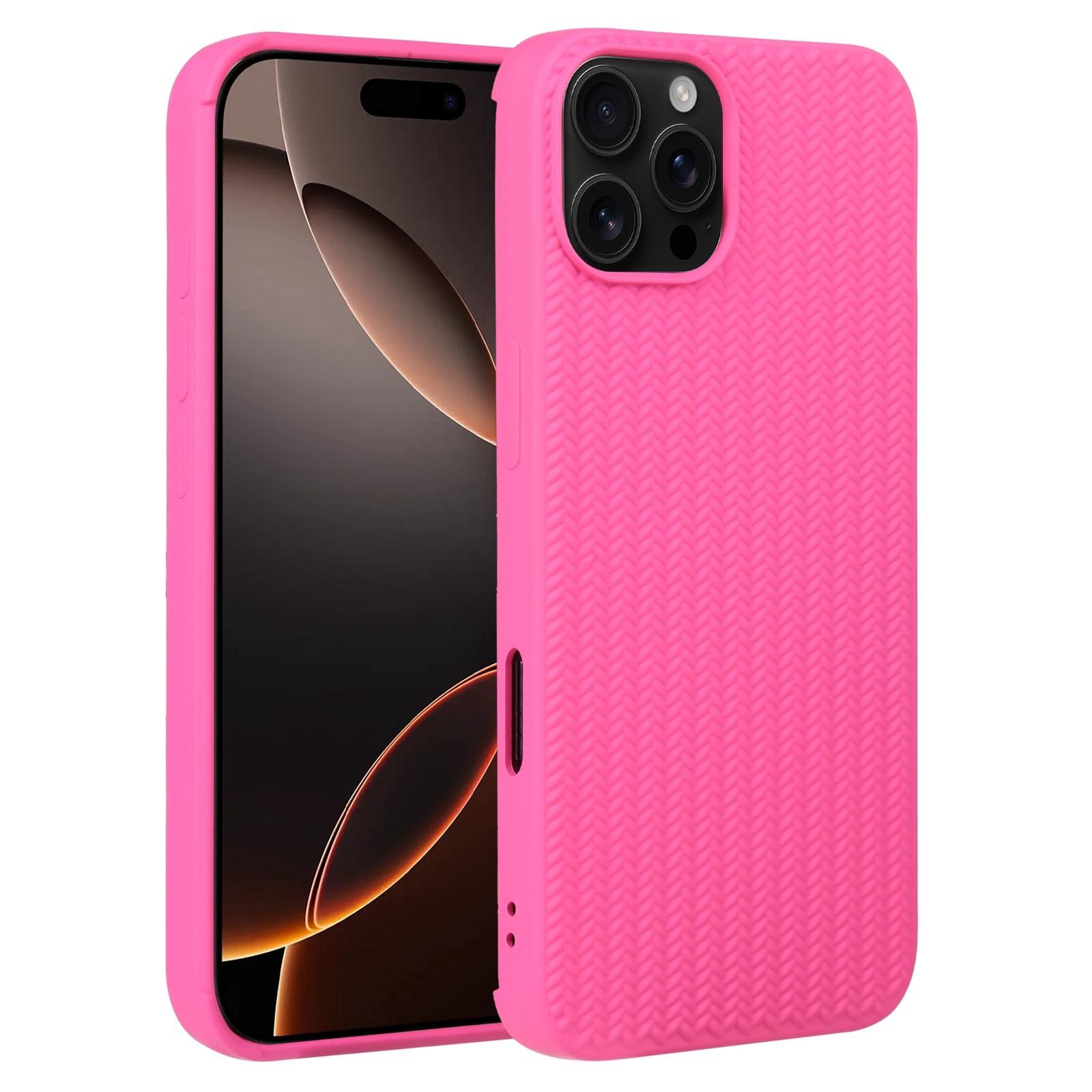 For iPhone 16 Pro Weave Texture Silicone Phone Case(Rose Red) - Shopkiz.com