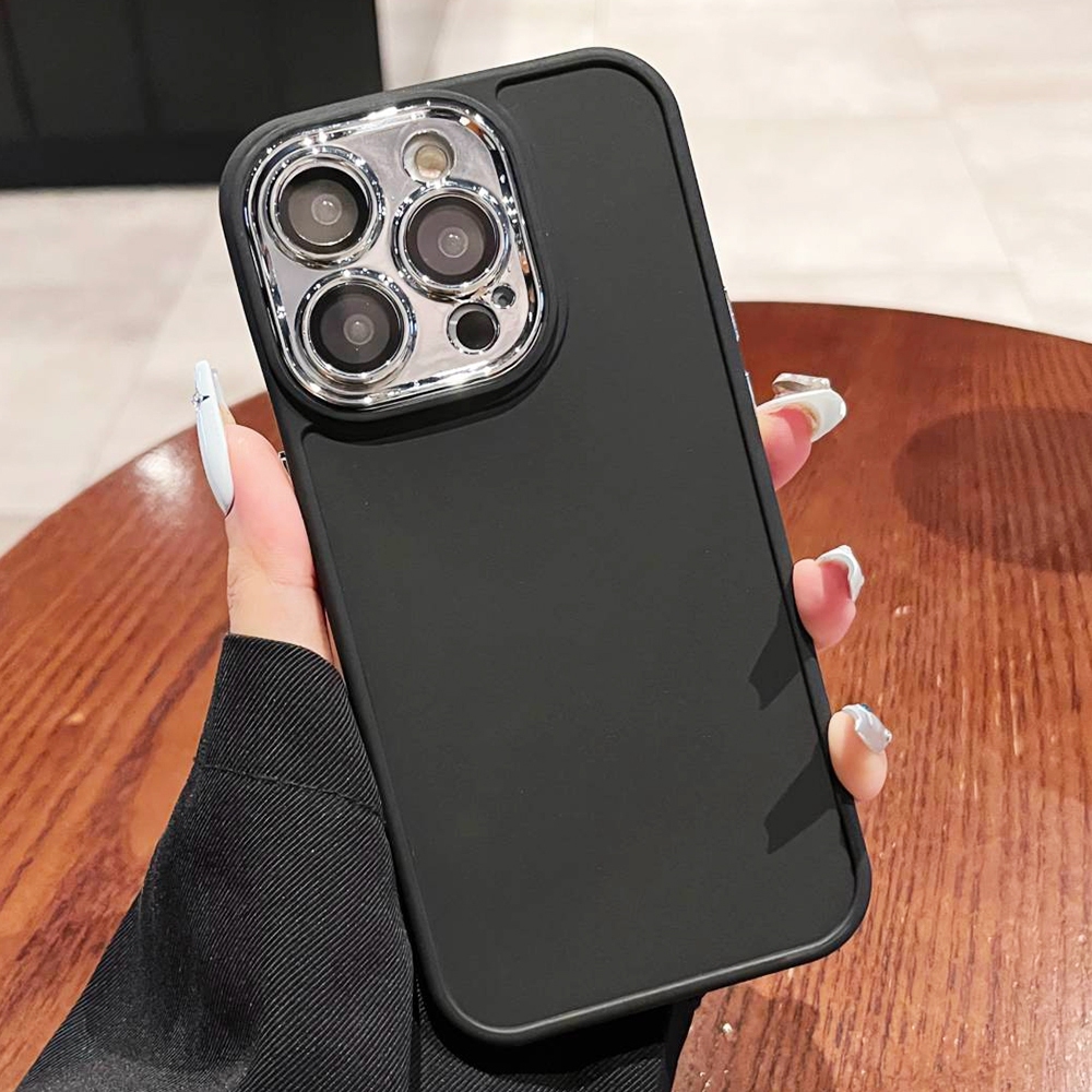 For iPhone 14 Pro Electroplated Lens Frame Phone Case with Lens Film(Black) - Shopkiz.com