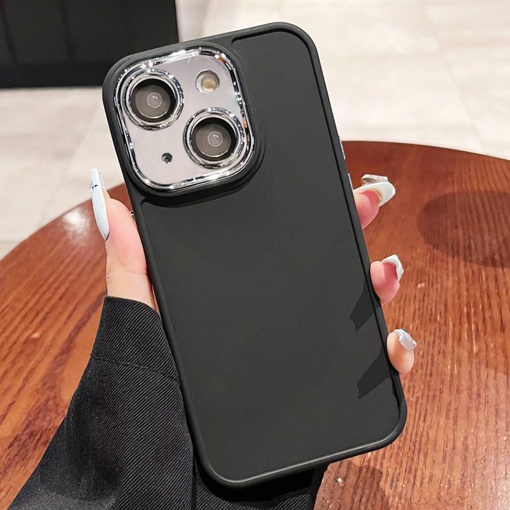 For iPhone 13 Electroplated Lens Frame Phone Case with Lens Film(Black) - Shopkiz.com