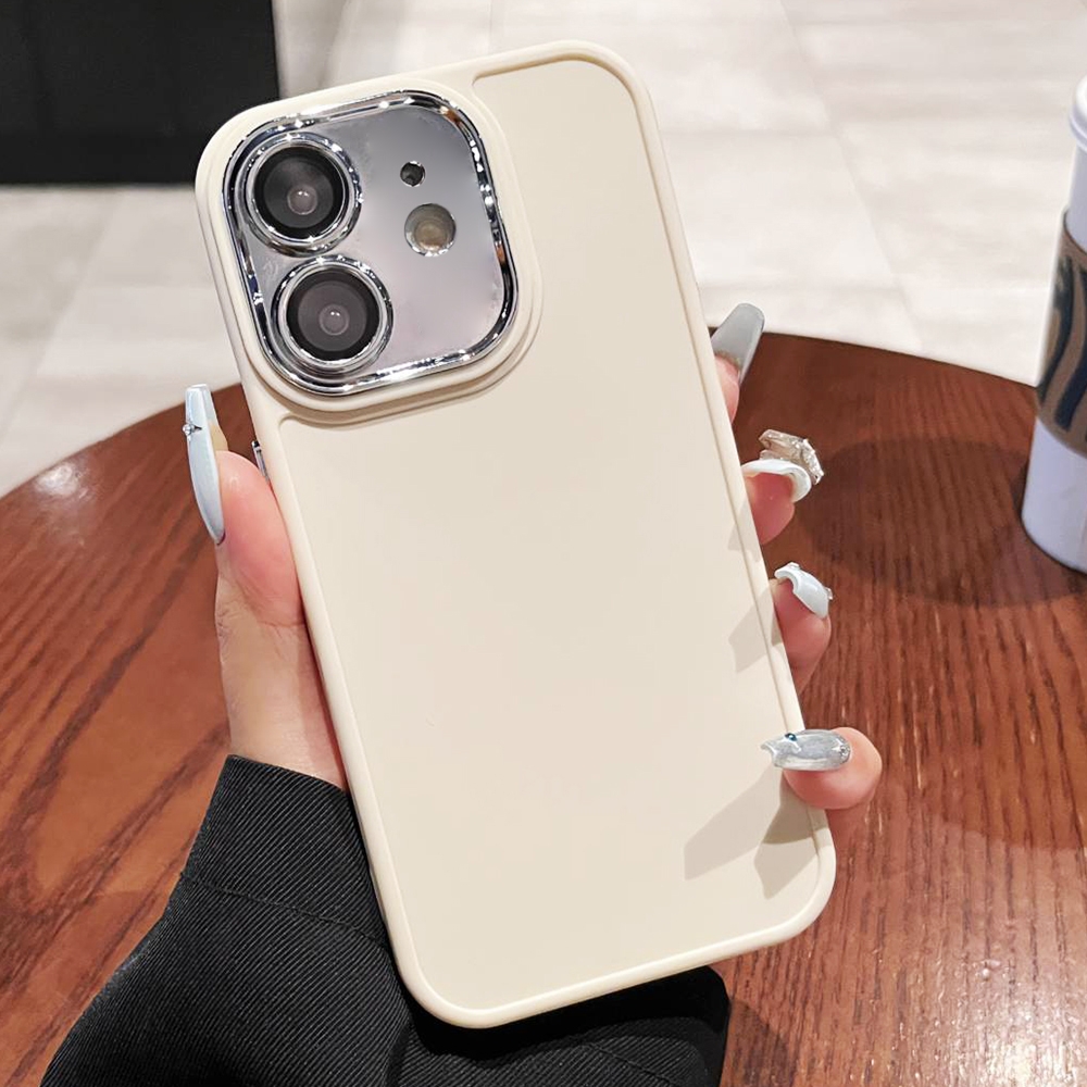 For iPhone 12 Electroplated Lens Frame Phone Case with Lens Film(White) - Shopkiz.com