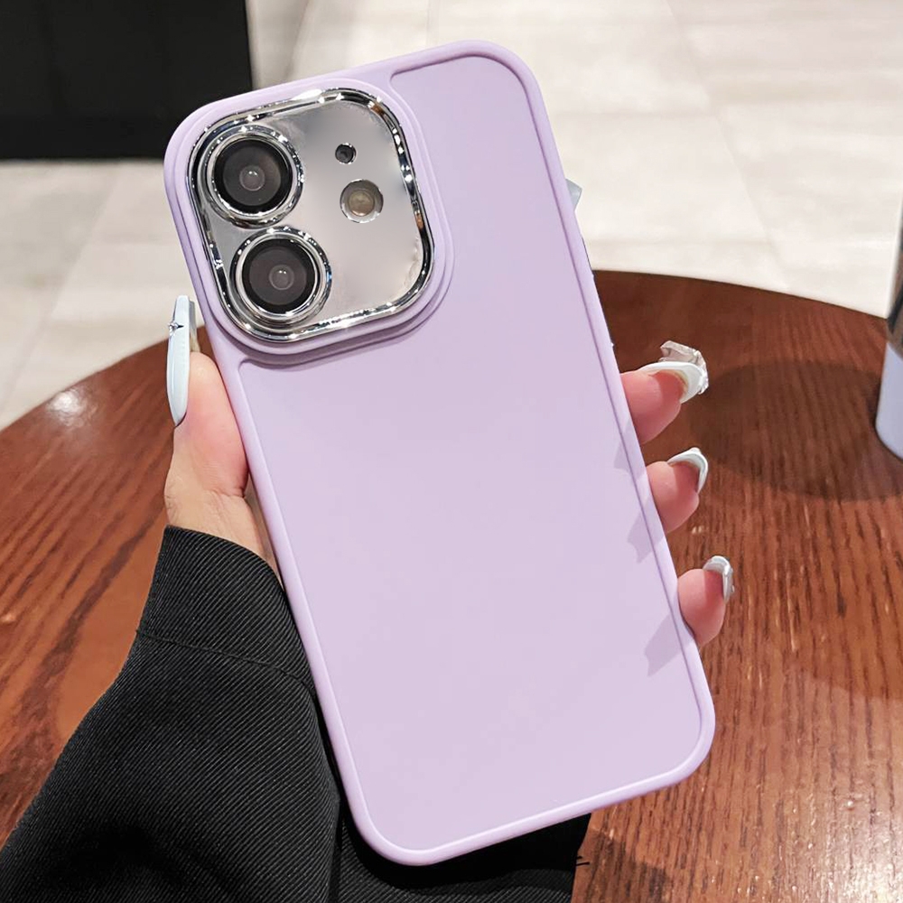 For iPhone 12 Electroplated Lens Frame Phone Case with Lens Film(Light Purple) - Shopkiz.com
