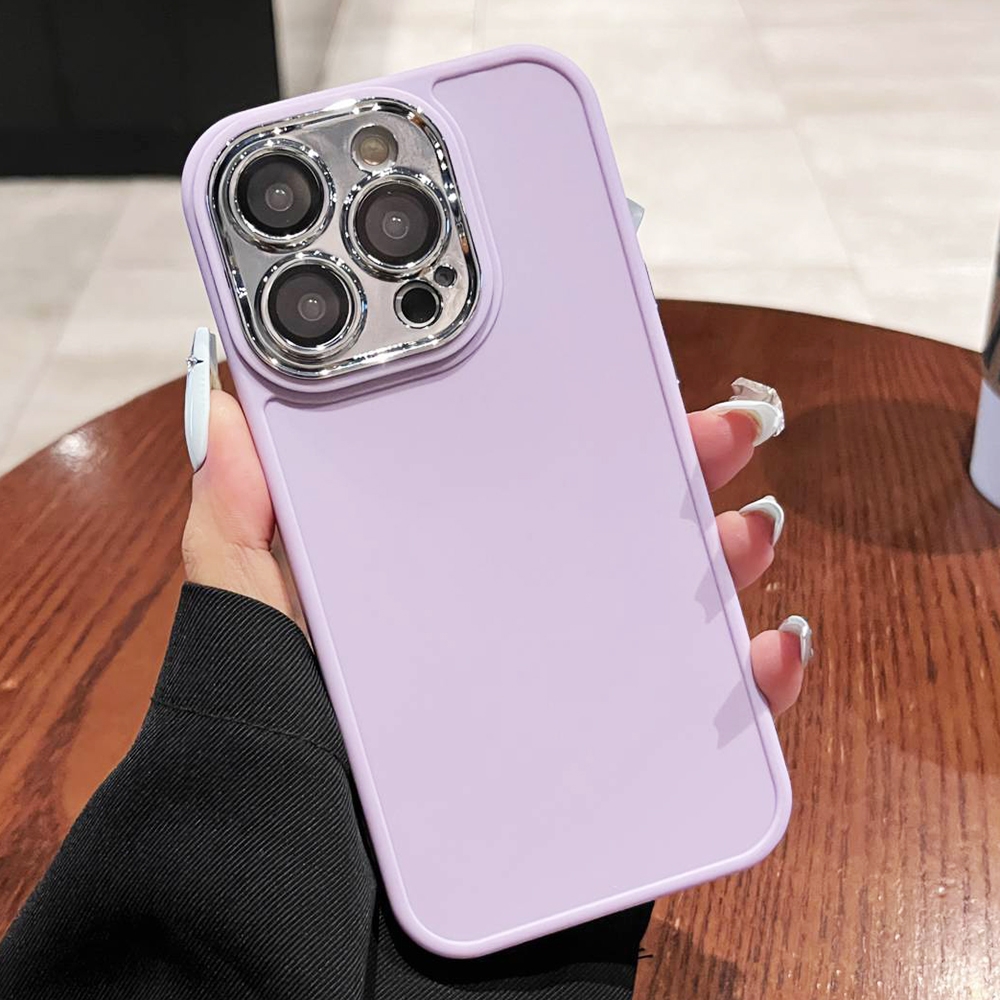For iPhone 12 Pro Max Electroplated Lens Frame Phone Case with Lens Film(Light Purple) - Shopkiz.com