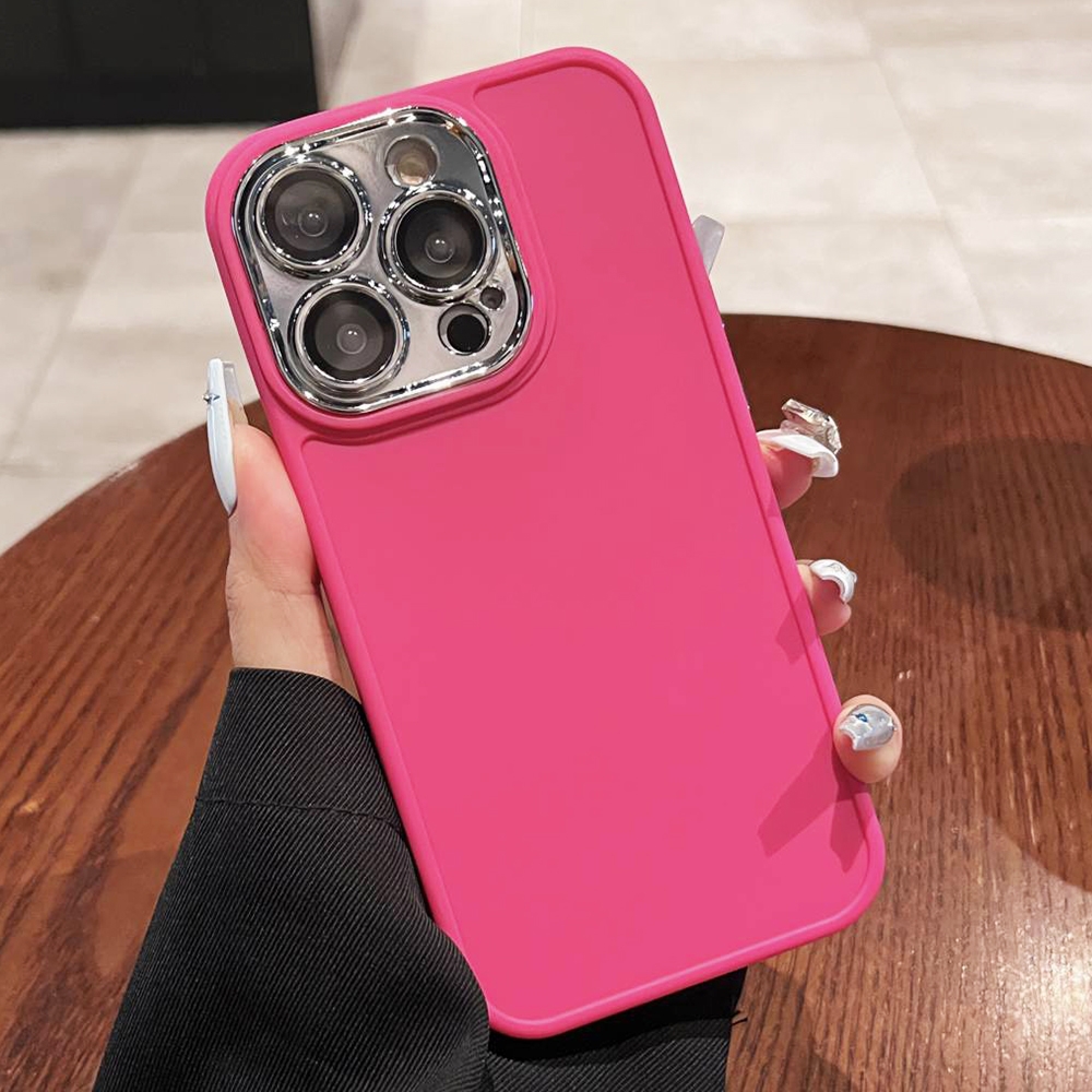 For iPhone 12 Pro Max Electroplated Lens Frame Phone Case with Lens Film(Rose Red) - Shopkiz.com