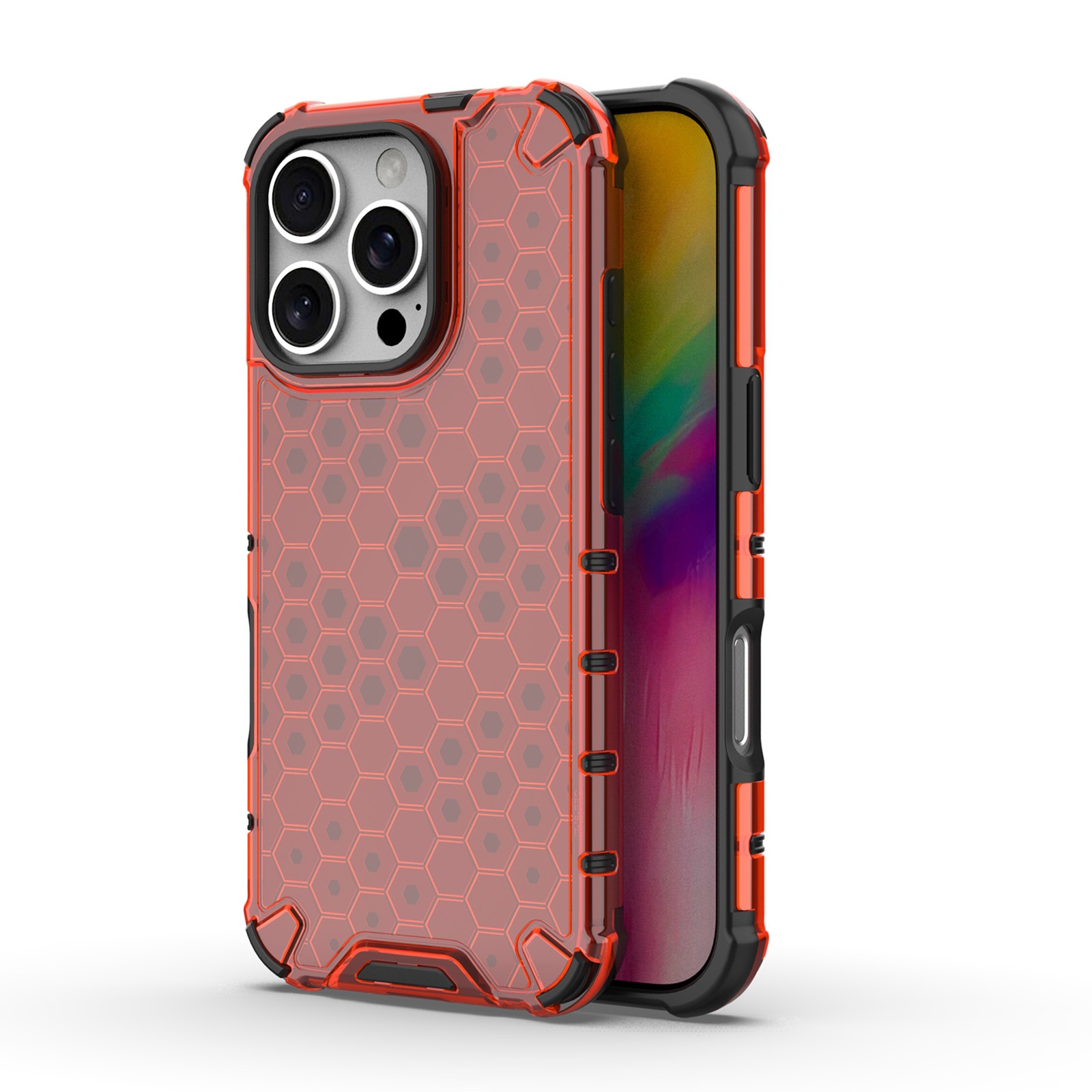 For iPhone 16 Pro Max Honeycomb Shockproof Phone Case(Red) - Shopkiz.com