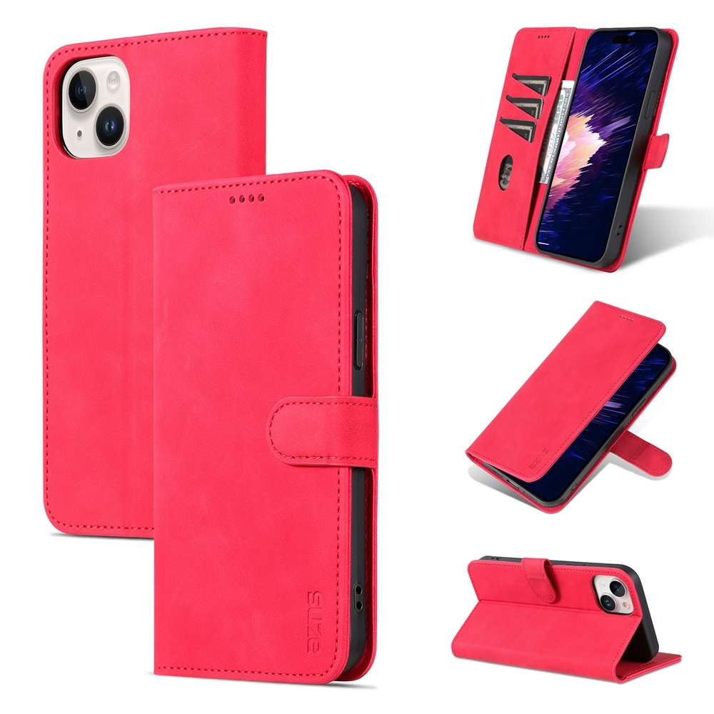 For iPhone 15 Plus AZNS Skin Feel Calf Texture Flip Leather Phone Case(Red) - Shopkiz.com