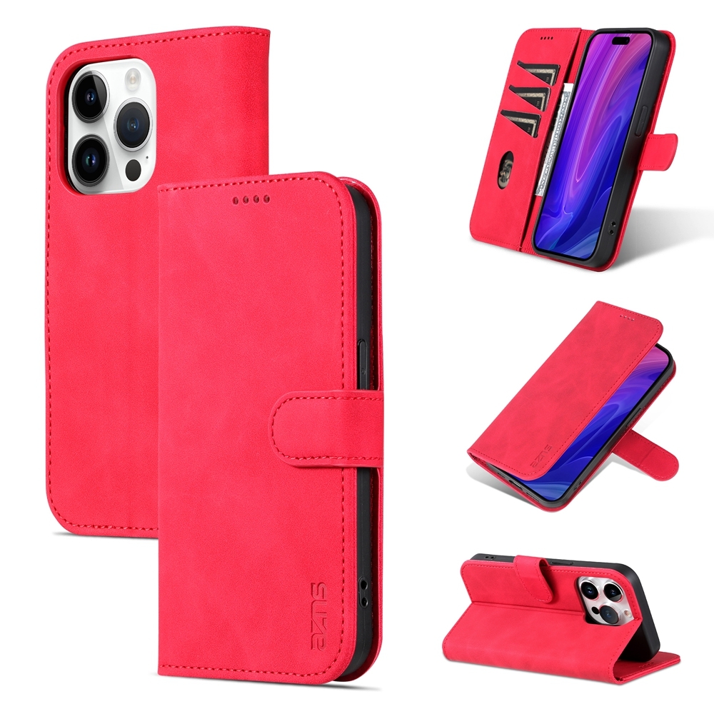 For iPhone 15 Pro AZNS Skin Feel Calf Texture Flip Leather Phone Case(Red) - Shopkiz.com