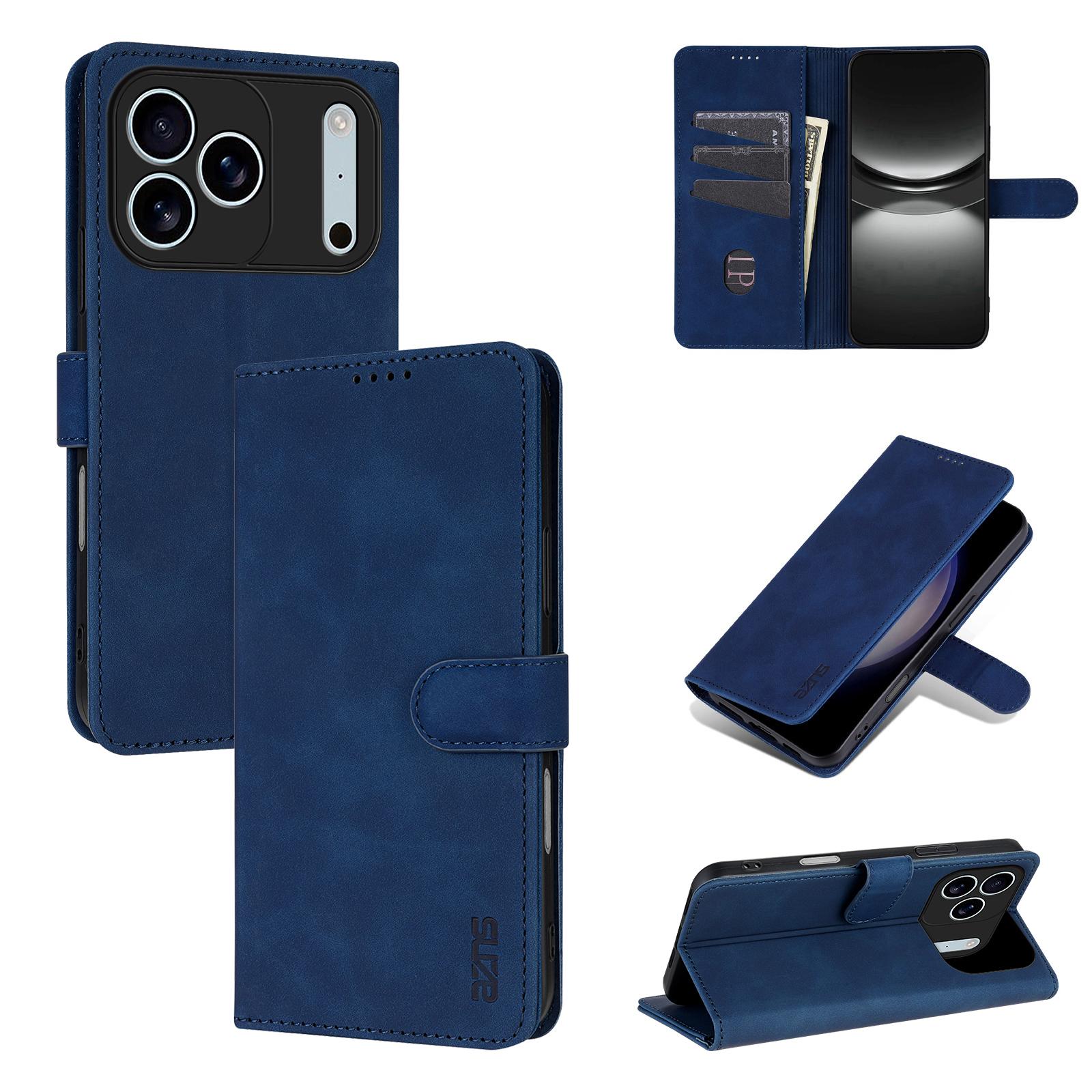 For iPhone 18 Pro Max AZNS Skin Feel Calf Texture Flip Leather Phone Case(Blue) - Shopkiz.com
