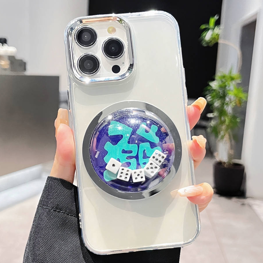 For iPhone 12 Pro Max Electroplated Lens Ring Transparent Phone Case(White Dice) - Shopkiz.com