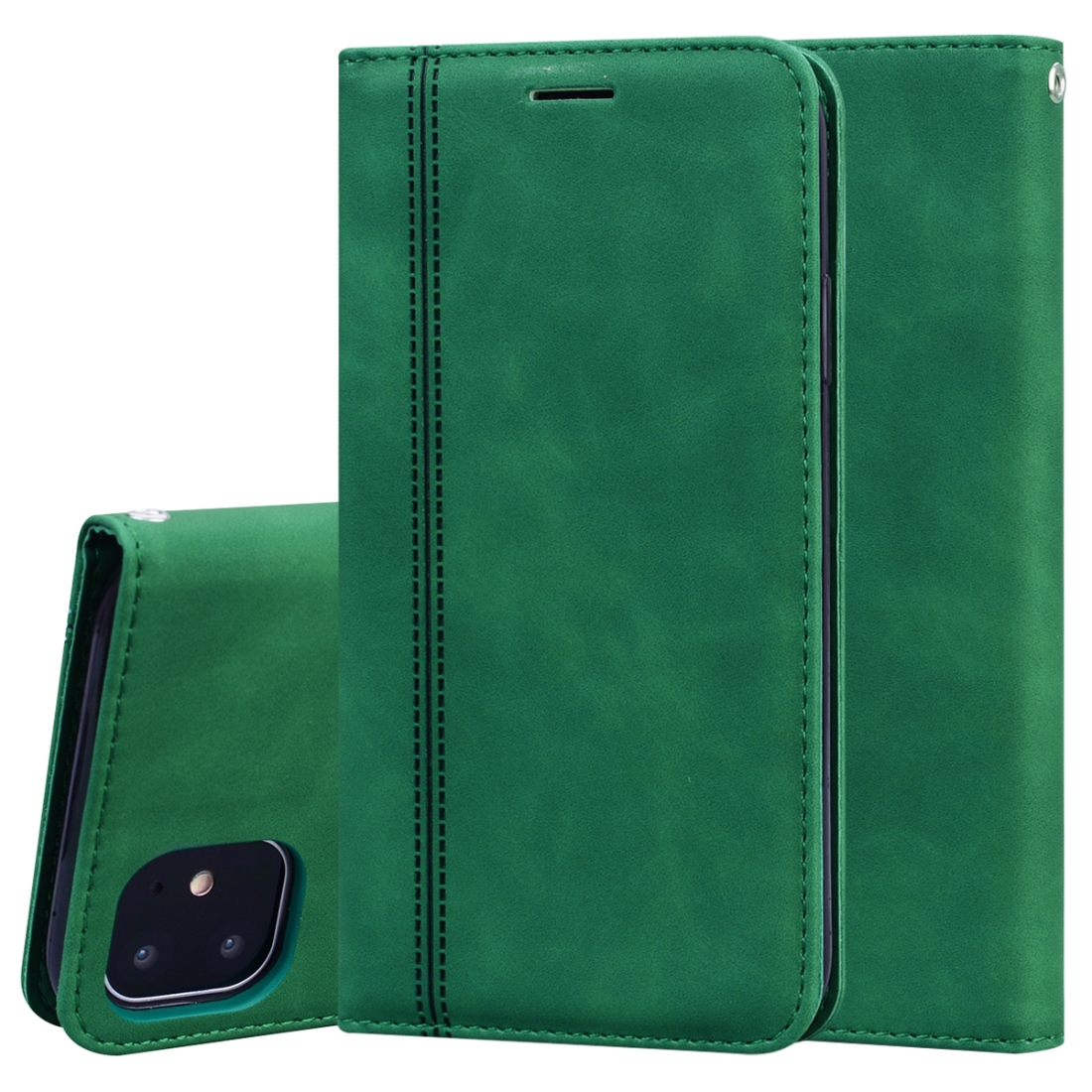 For iPhone 11 Frosted Business Magnetic Horizontal Flip PU Leather Case with Holder & Card Slot & Lanyard(Green) - Shopkiz.com