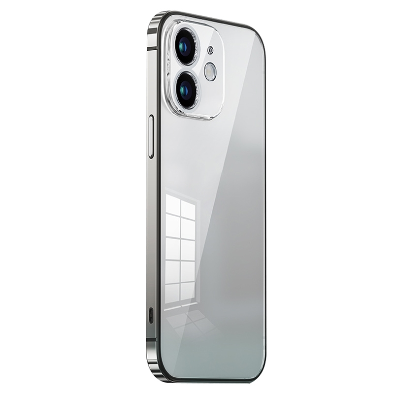 For iPhone 12 Stainless Steel Frame Transparent TPU Phone Case(Silver) - Shopkiz.com