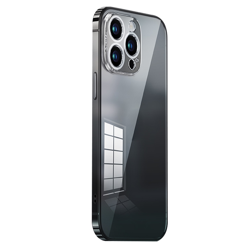 For iPhone 12 Pro Stainless Steel Frame Transparent TPU Phone Case(Black) - Shopkiz.com