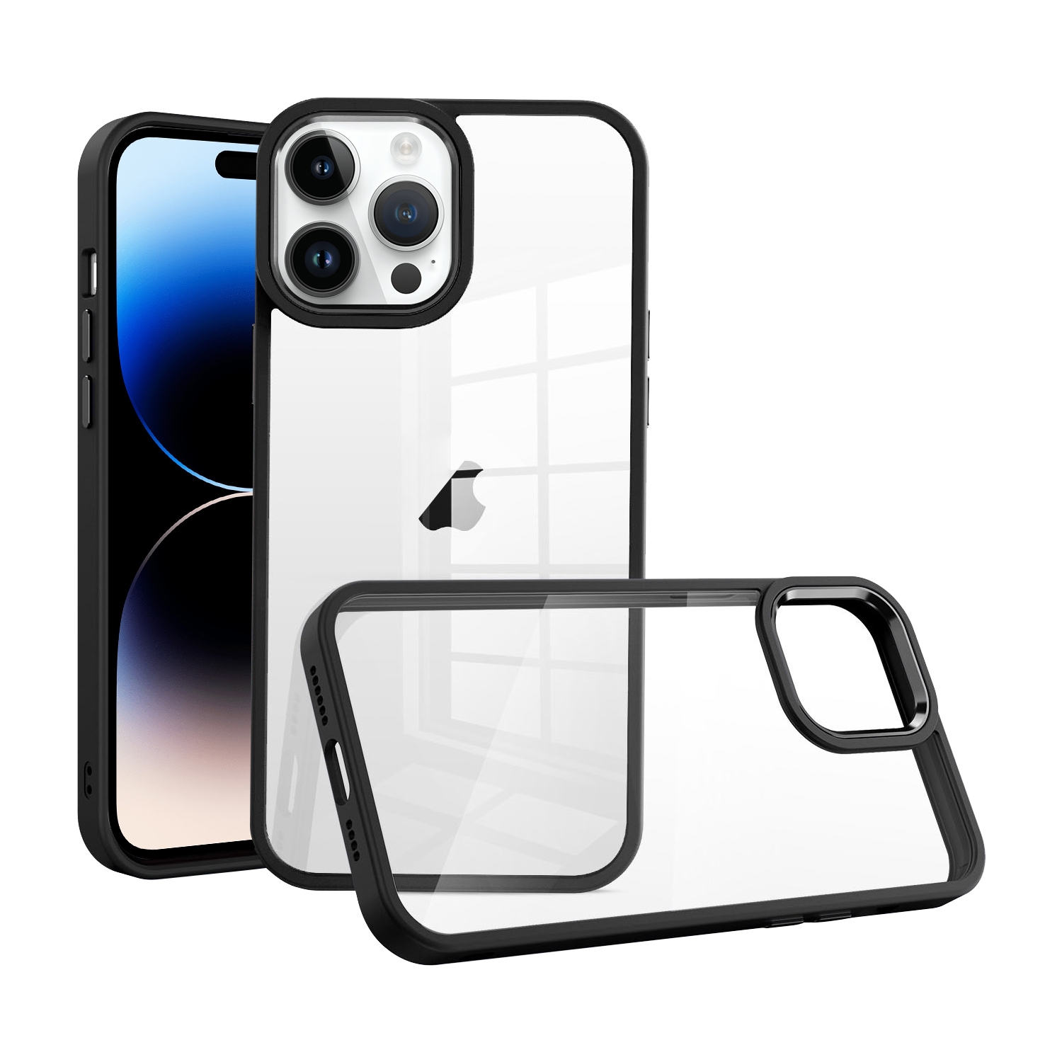 For iPhone 15 Pro Max Macaron High Transparent PC Phone Case(Black) - Shopkiz.com