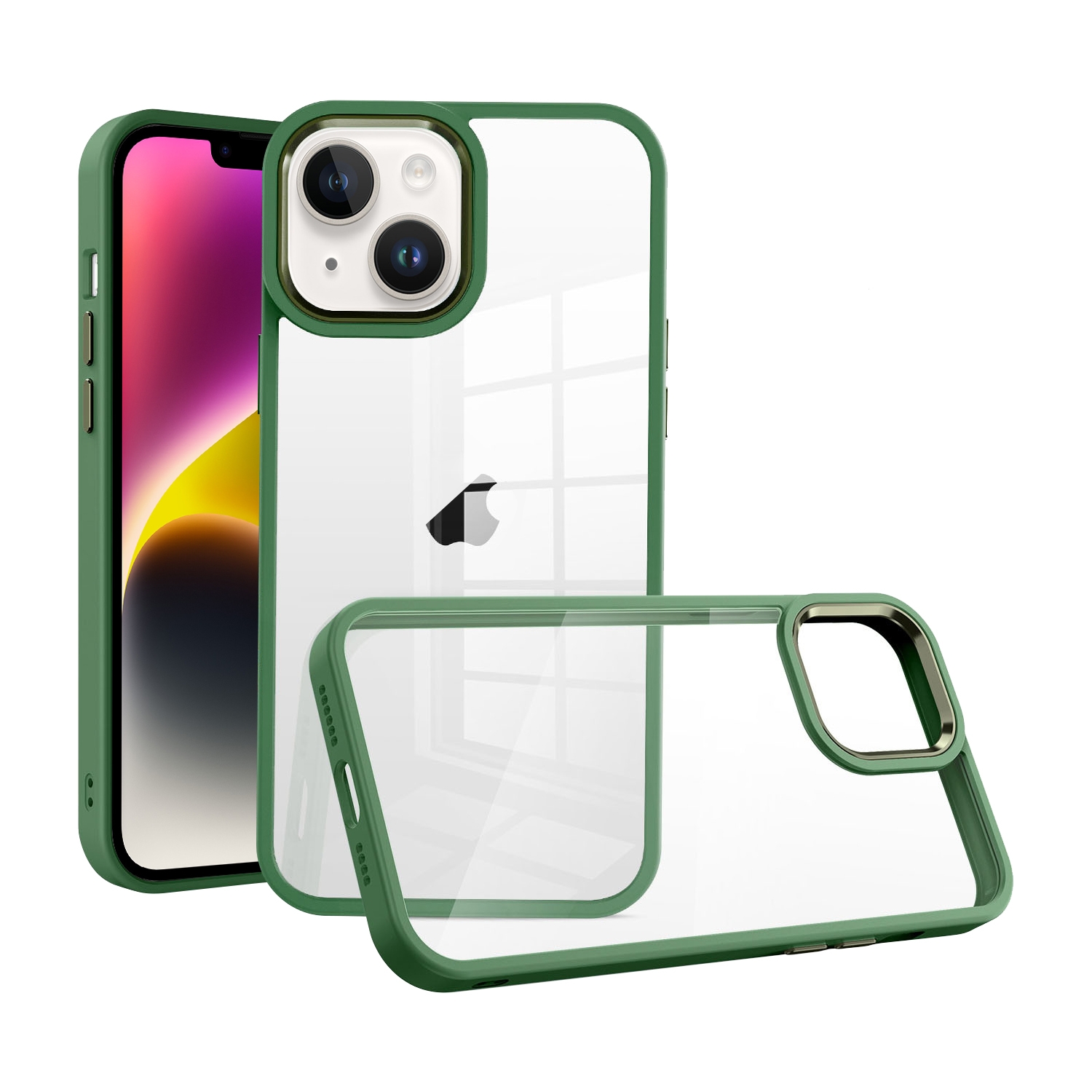 For iPhone 14 Plus Macaron High Transparent PC Phone Case(Green) - Shopkiz.com