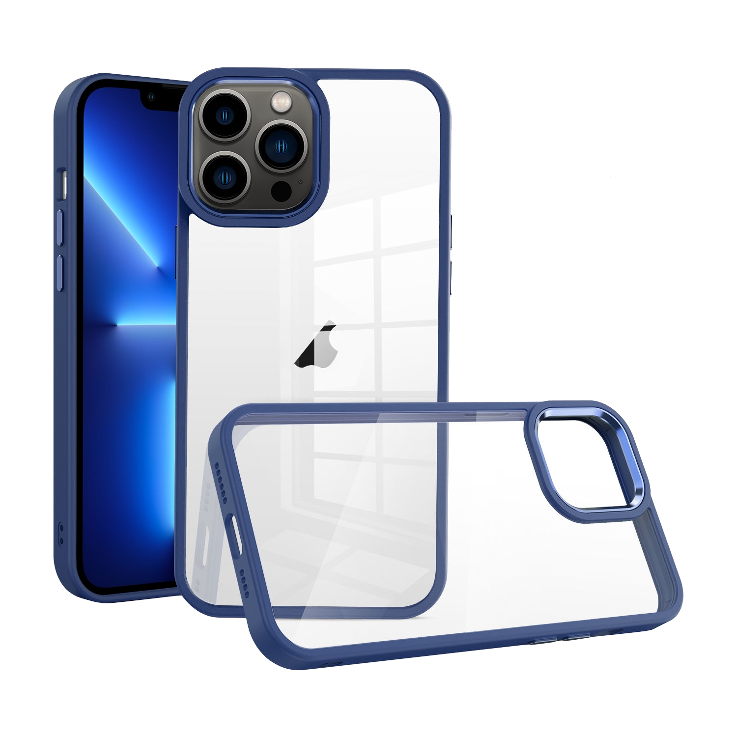 For iPhone 13 Pro Macaron High Transparent PC Phone Case(Navy Blue) - Shopkiz.com