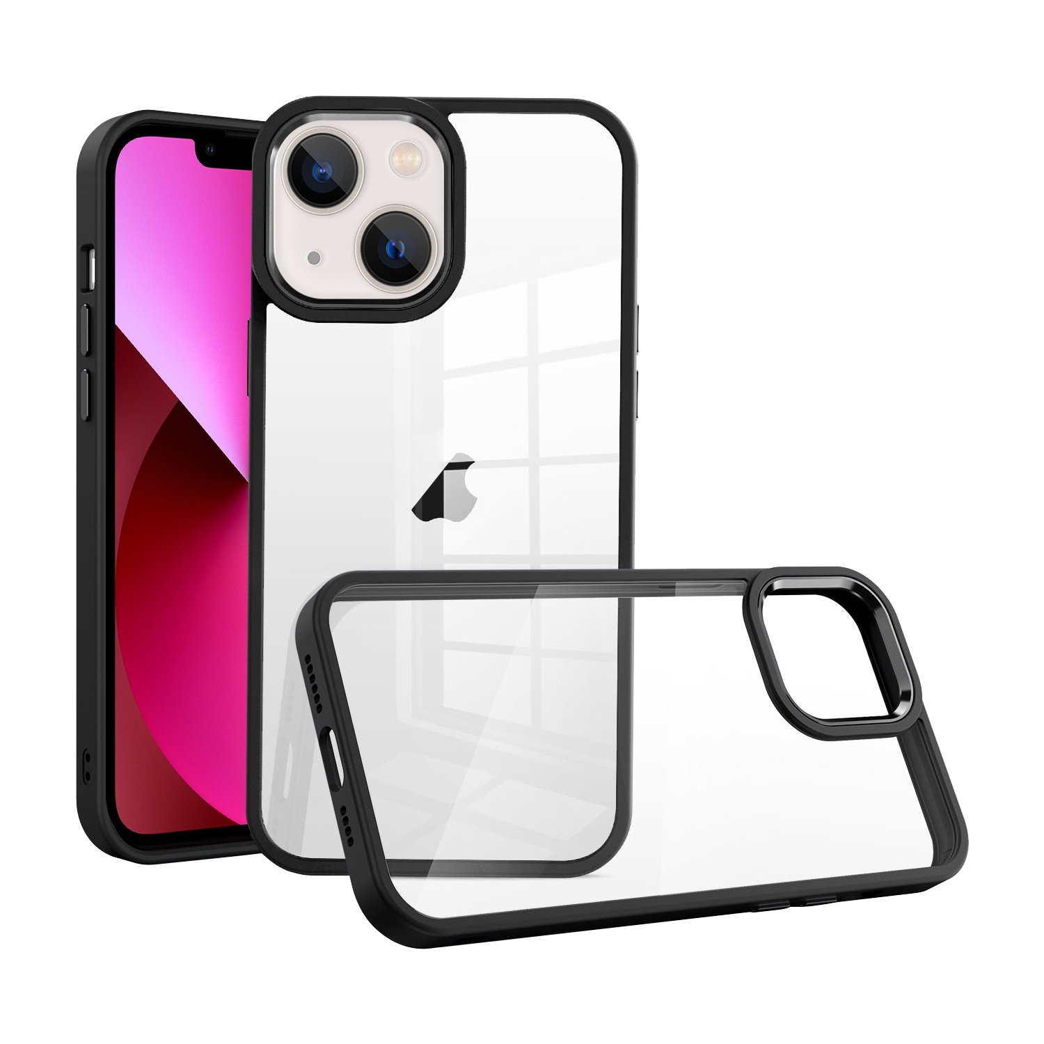 For iPhone 13 Macaron High Transparent PC Phone Case(Black) - Shopkiz.com