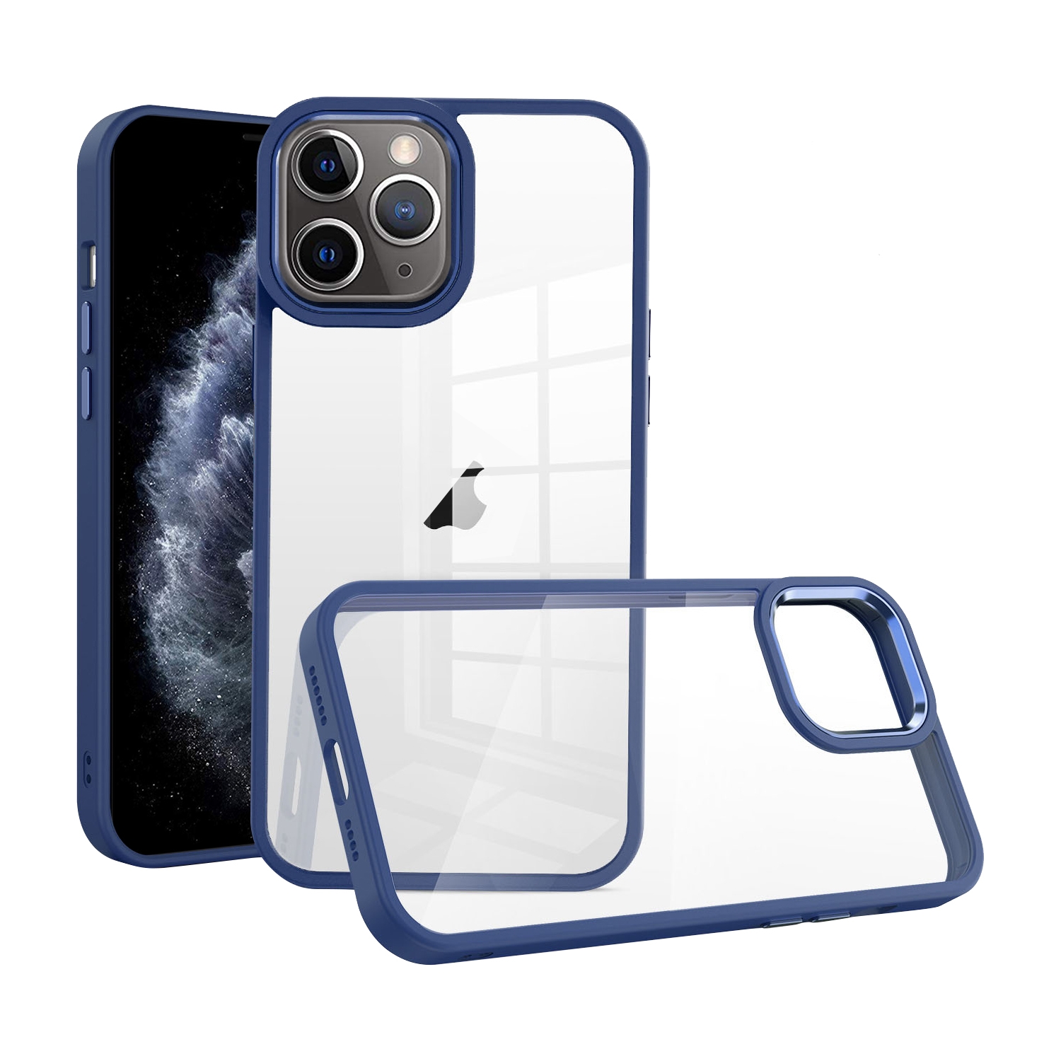 For iPhone 11 Pro Macaron High Transparent PC Phone Case(Navy Blue) - Shopkiz.com