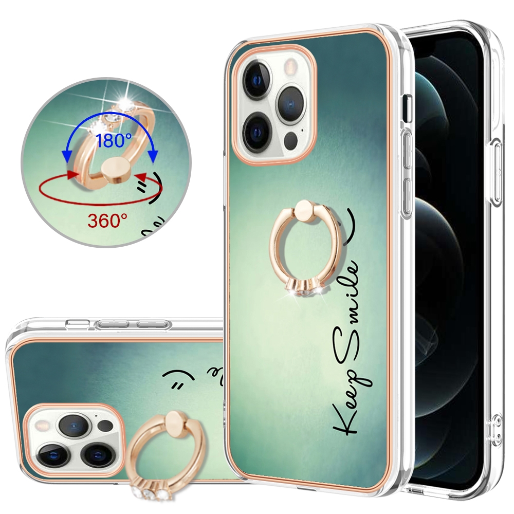 For iPhone 12 Pro Max Electroplating Dual-side IMD Phone Case with Ring Holder(Smile) - Shopkiz.com