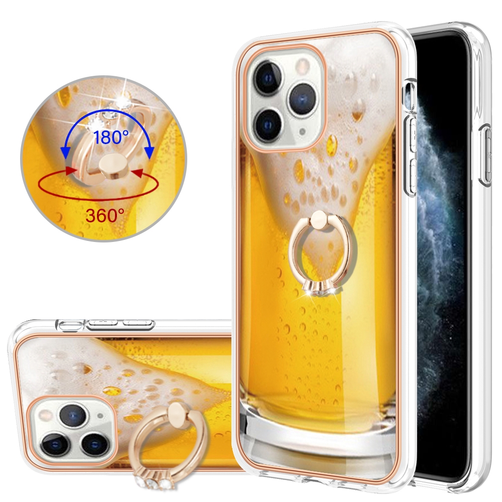 For iPhone 11 Pro Max Electroplating Dual-side IMD Phone Case with Ring Holder(Draft Beer) - Shopkiz.com