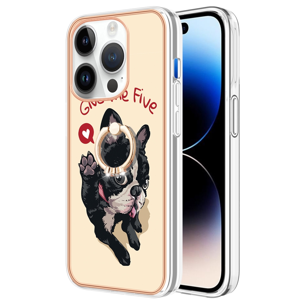 For iPhone 16 Pro Max Electroplating Dual-side IMD Phone Case with Ring Holder(Lucky Dog) - Shopkiz.com