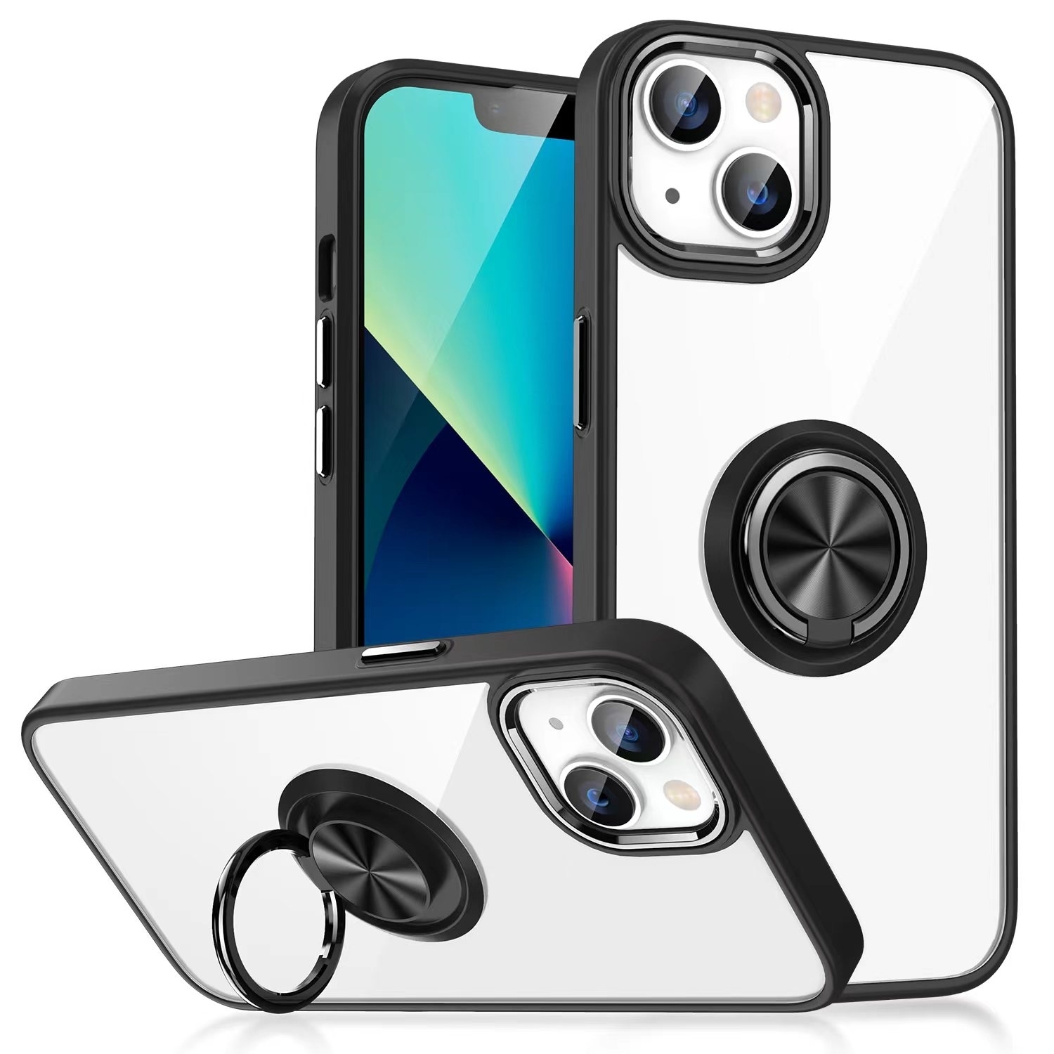 Ring Holder TPU Acrylic Phone Case For iPhone 15(Black) - Shopkiz.com