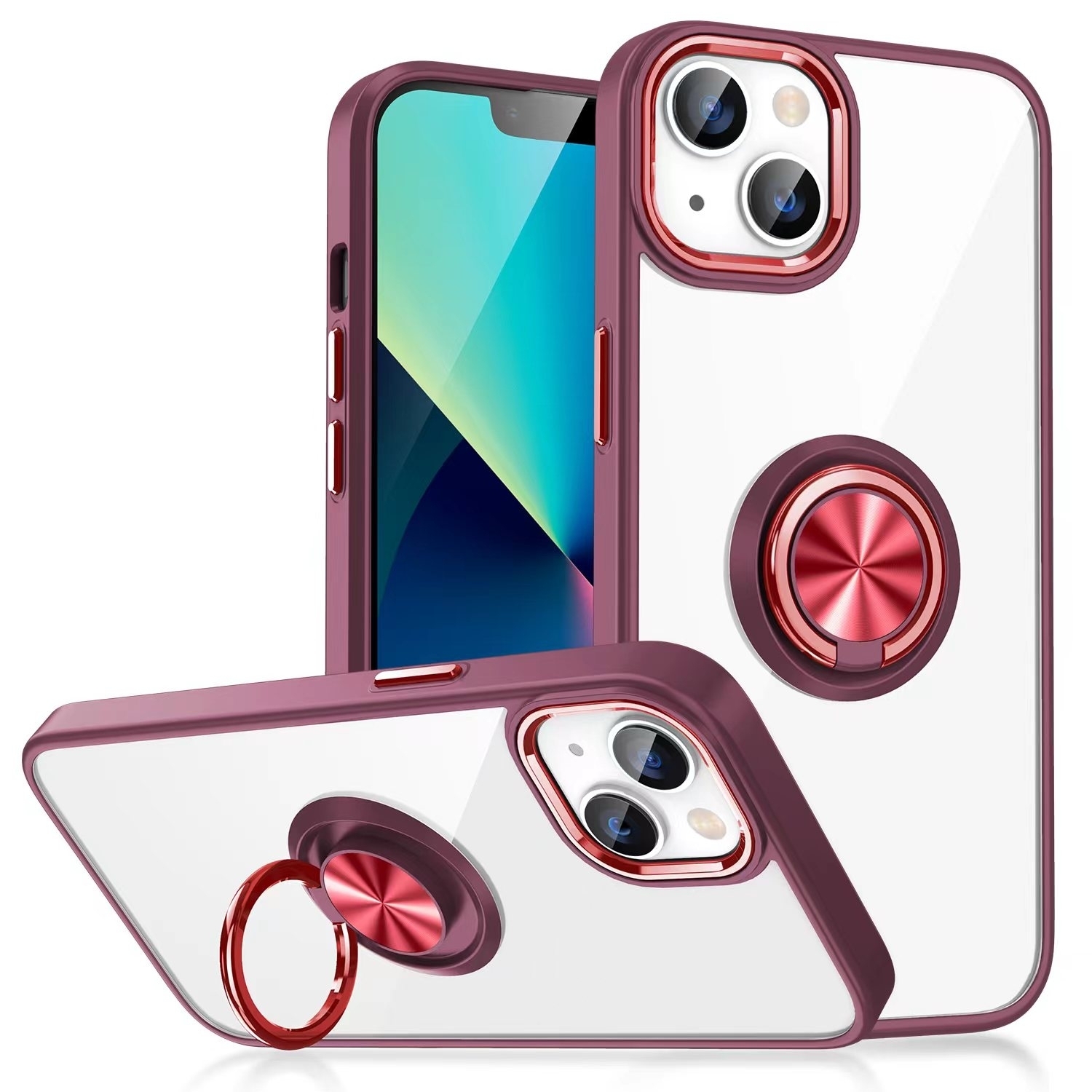 Ring Holder TPU Acrylic Phone Case For iPhone 15 Plus(Red) - Shopkiz.com